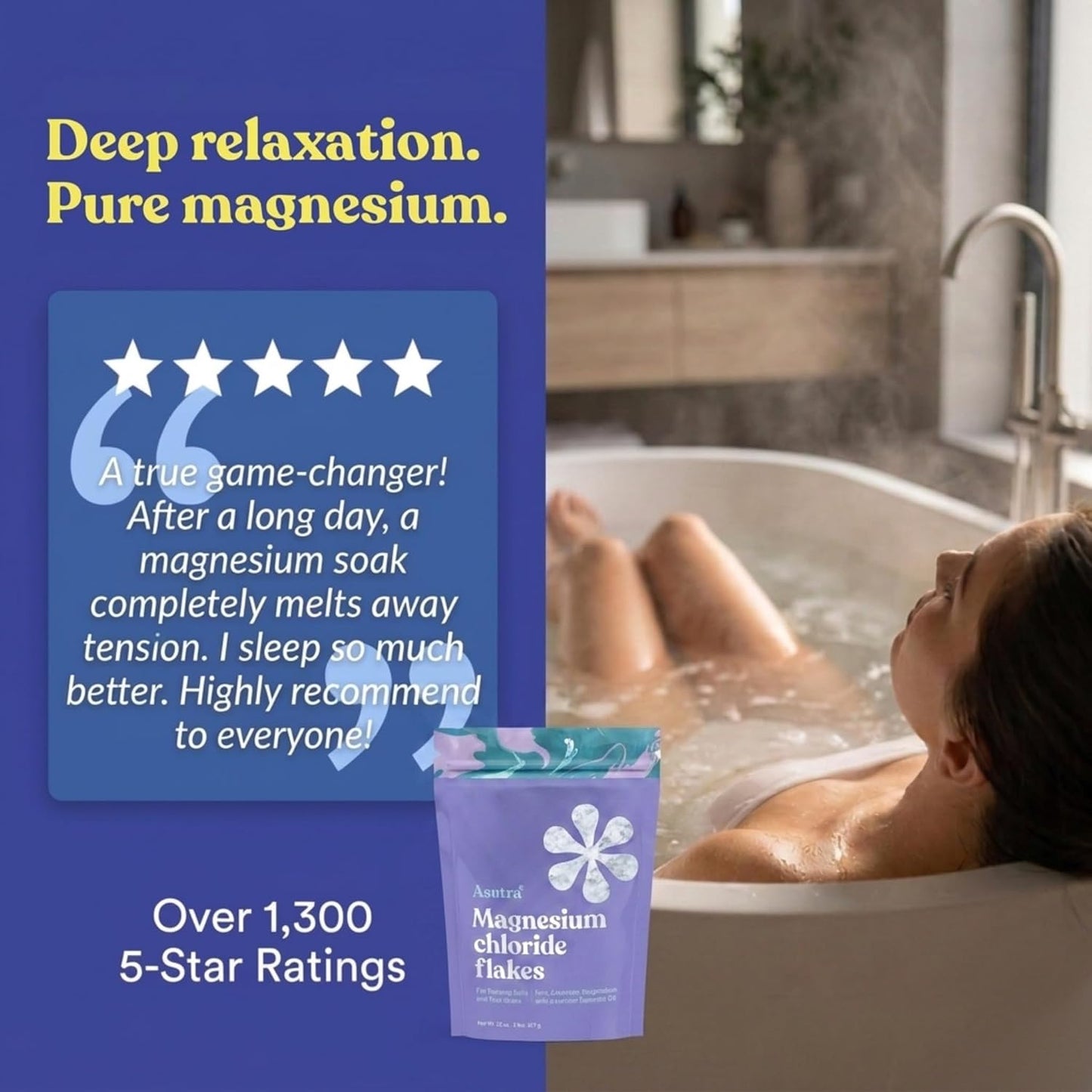 Asutra Lavender Magnesium Chloride Flakes for Bath, Pure Zechstein (2lbs)