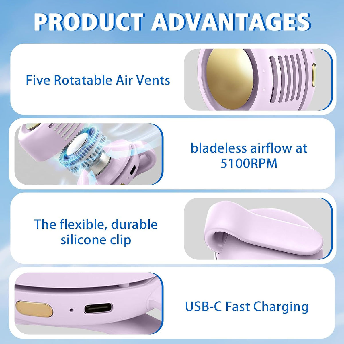 Portable Fan,Clip On Waist Bladeless, Ultra-Quiet Personal Mini Neck Fan