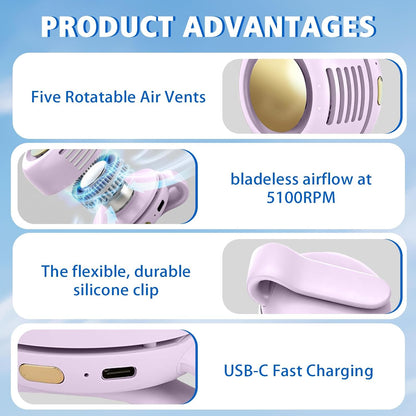 Portable Fan,Clip On Waist Bladeless, Ultra-Quiet Personal Mini Neck Fan