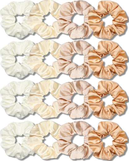 IVARYSS Satin Scrunchies for Women, Soft Than Silk for Hair, Fashion Ties and Bands for Thin | Thick Hair Styling, 16 Pack (Neutral Color)