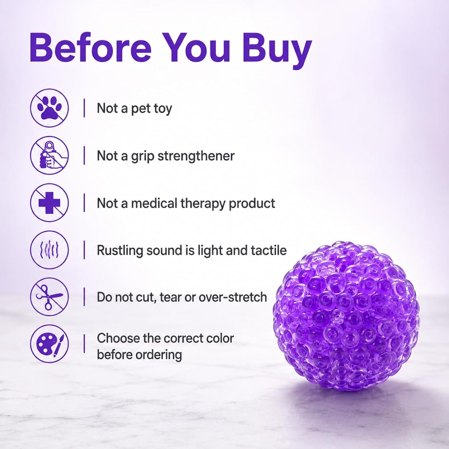 Handmade Stress Relief Balls for Adults, Soft Squeeze Fidget Toy with Rustling Sound, Portable Sensory Desk Toy for Office and Home (1 Blue)