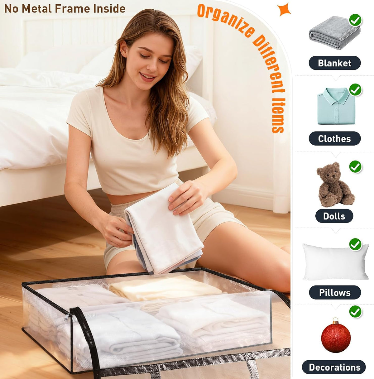 60L Clear Under Bed Storage Containers, Large Clothes Storage Bags