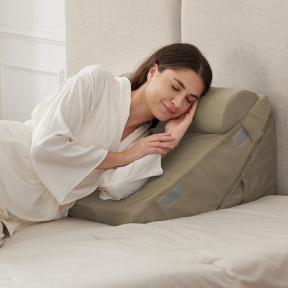 Ruqmuis Wedge Pillow Set for After Surgery, 3PCS Adjustable 9&12 Inch Bed Wedge Pillow for Sleeping, Incline Pillow Wedge for Headboard, Post Surgery, Acid Reflux, Neck&Back Support, White/Grey