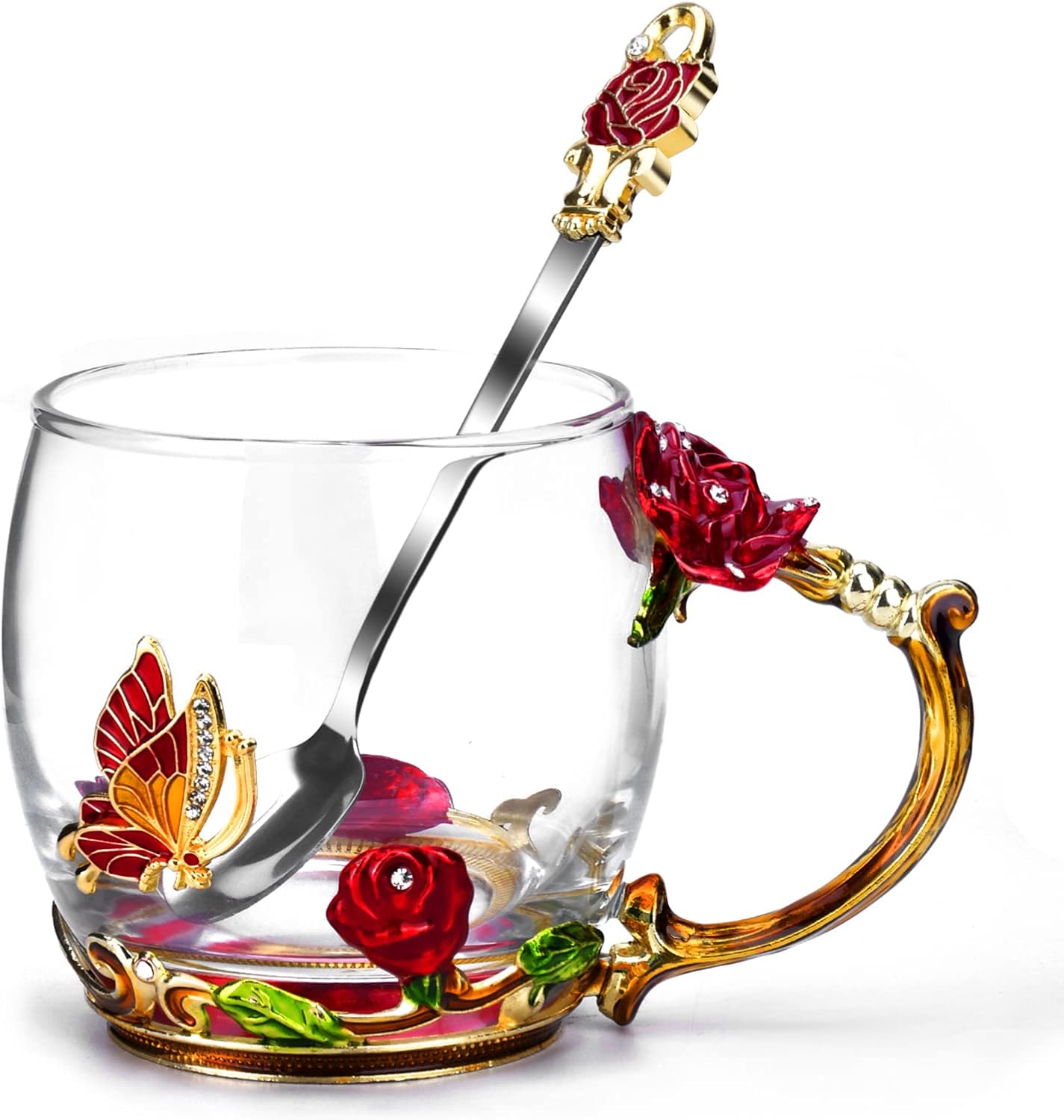 Enamel Glass Flower Tea Pot With Removable Loose Tea Leaf Infuser Tea Maker Teapot Set 30.4OZ Gifts for Women,Mom,Birthday