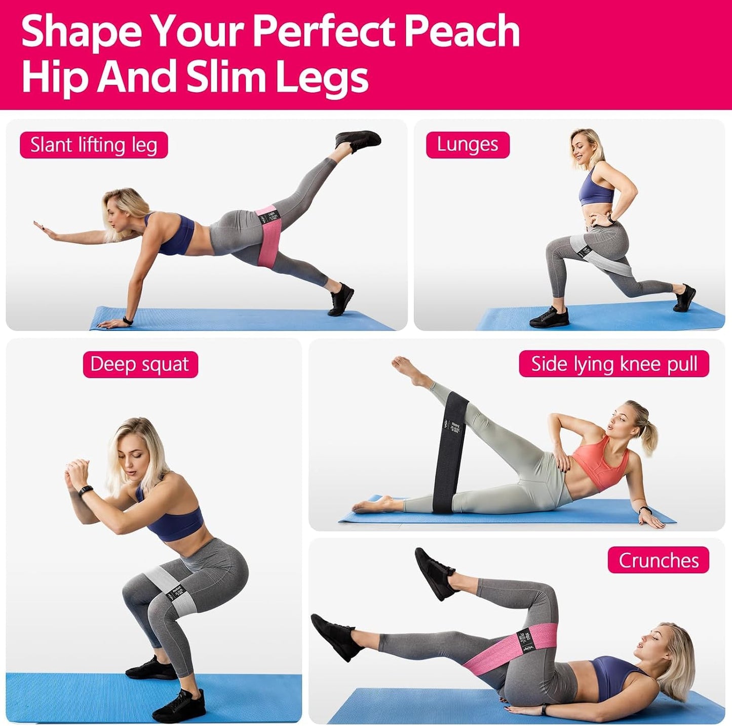 WALITO Resistance Bands for Working Out, Fabric Exercise Bands for Legs and Butt, Workout Bands for Women and Men, Booty Band for Yoga Starter Set, Pilates, Rehab, Fitness and Home Workout