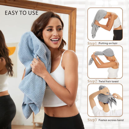 Large Microfiber Hair Towel Wrap for Women, Anti Frizz Drying Towel, Fast Dry Turban Wet Hair, Long, Thick, Curly Super Absorbent Soft Towels - White