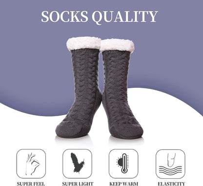 SDBING Women's Winter Super Soft Warm Cozy Fleece Lined Fuzzy Slipper Socks with Grippers