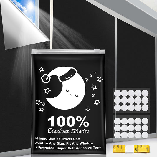 Portable Blackout Curtains (79" x 57"), 100% Portable Blackout Blinds with 15 Pair Hook & Loop Tabs Stick-on, Temporary Shades for Baby/Travelers/Bedroom