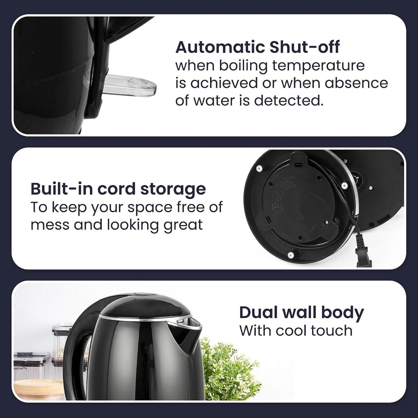 Elite Gourmet 1L Glass Electric Water Kettle, BPA-Free, Fast Boil, Auto Shut-Off, Boil-dry Protection, 360° Swivel Base with Cordless Serving, Clear-view Water Level Markings, Mint
