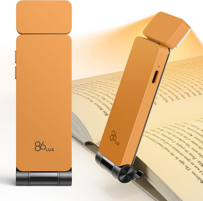 86lux Book Light, Rechargeable Reading Lights for Books in Bed, Ultralight Clip-on LED Bookmark Lamp with 3 Amber Colors & Stepless Dimming for Night Reading for Book Lovers, Papaya Orange