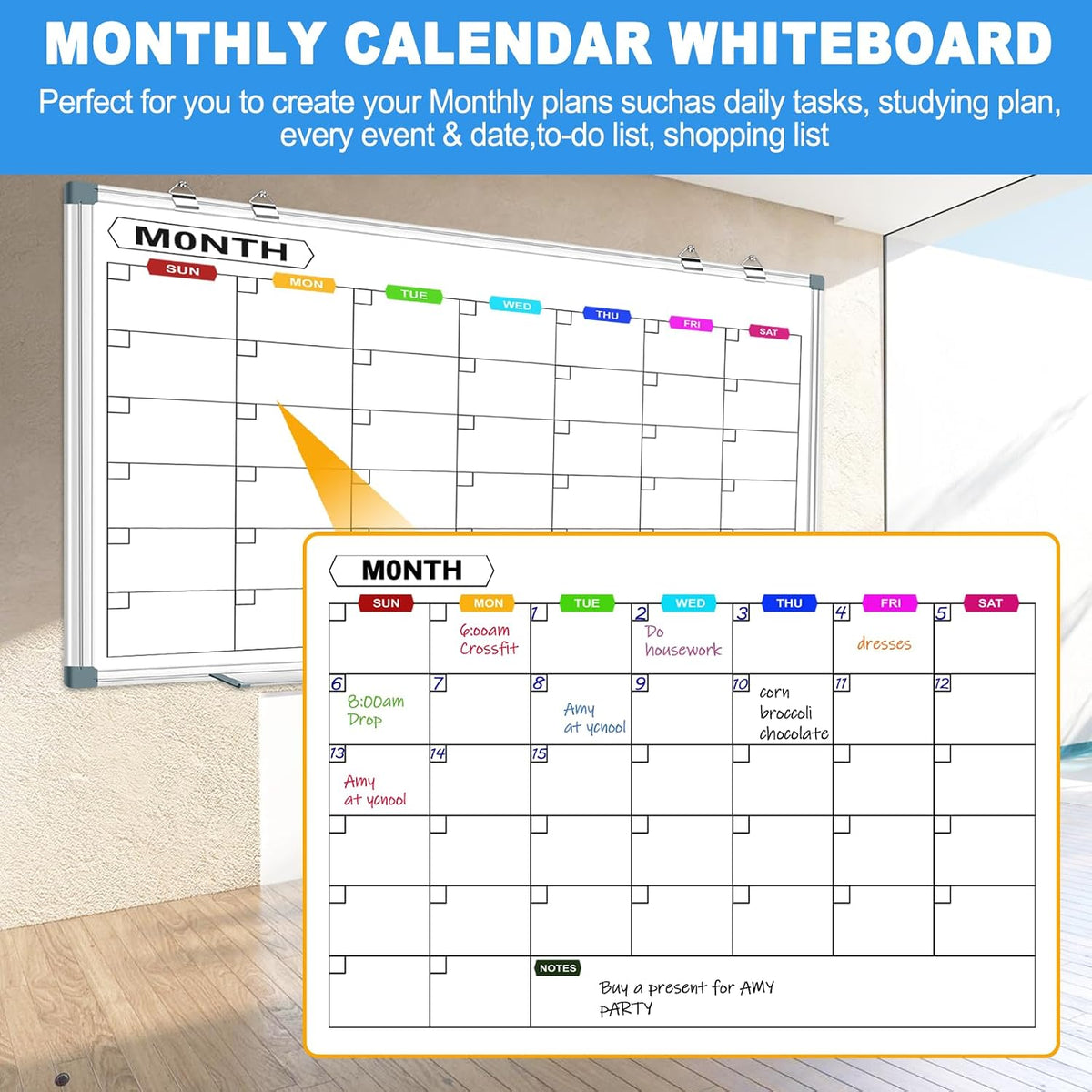 Dry Erase Board Calendar for Wall, 36" x 24" Monthly Whiteboard