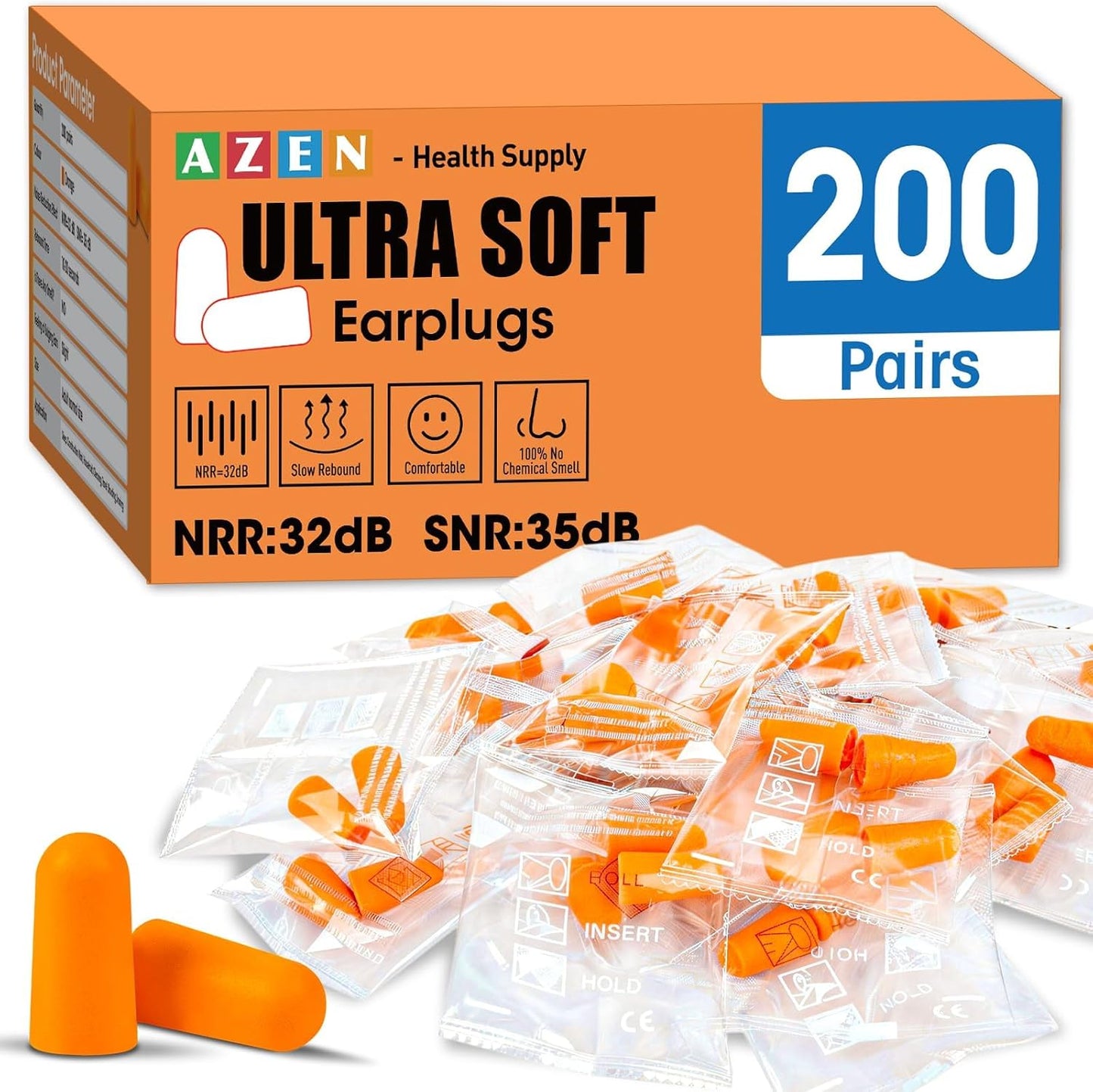 AZEN 100 Pairs Ear Plugs Bulk, NRR 32dB Soft Foam Ear Plugs for Sleeping Noise Cancelling, Earplugs for Concerts Shooting Swimming Noise Reduction (Lake Blue)