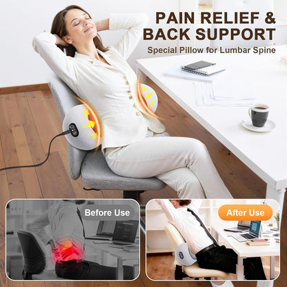 3-in-1 Electric Lumbar Support Pillow,Triple Fusion Back Massager with Heat,Vibration&Traction,Back Support Pillow for Bed and Chair,Lumbar Support Pillow for Lower Back Pain Relief&Spine Support-Gray