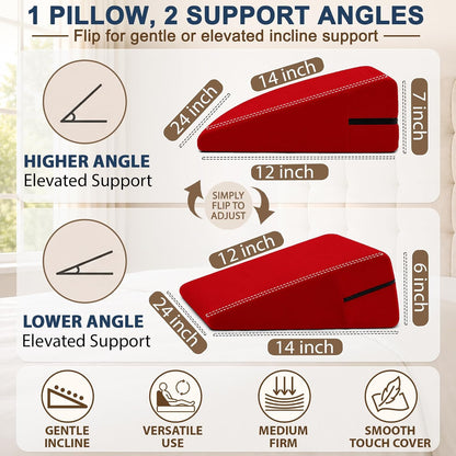 sokoro Bed Wedge Pillow for Sleeping, Small 7 Inch Compact Triangle Wedge Pillow for Acid Reflux, Sleep Apnea & Snoring Relief, Firm Incline for Back Support, Washable Cover (Grey, 24x14x7 in)