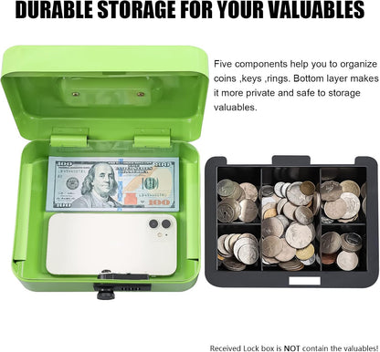 KYODOLED Small Cash Box with Combination Lock & Removable Money Tray, Black