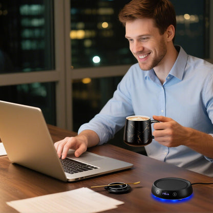 Coffee Mug Warmer Set, Smart Heated Electric Cup Warmer for Desk Office with 8H Auto Off, 1-9H Delay Startup & Shutoff Timer, 3 Temperature Control Coffee Tea Beverage Warmer, Ideal Gifts for Man