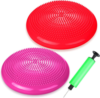 Silipull 2 Pcs Wiggle Seat Inflated Wobble Cushion Flexible Balance Disc with Air Pump for Core Stability Strengthening Improving Posture Physical Exercise
