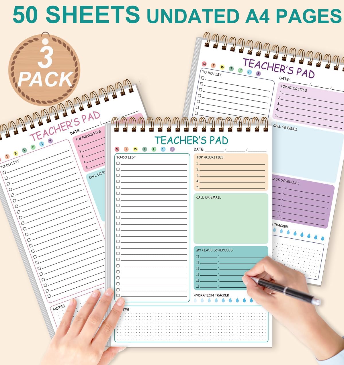 Teacher Notepad - A4 Teacher To Do List Notepad, Spiral Checklist Notebook Organizer for Teachers Notes Task Appointment, Teacher Appreciation Gifts, 8'' x 11'', Green