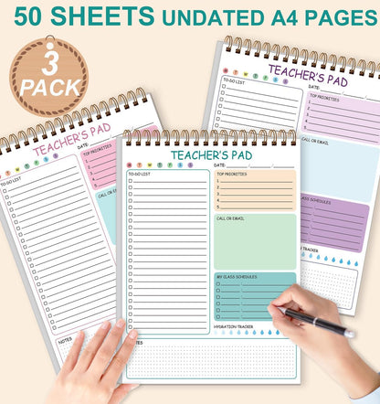 Teacher Notepad - A4 Teacher To Do List Notepad, Spiral Checklist Notebook Organizer for Teachers Notes Task Appointment, Teacher Appreciation Gifts, 8'' x 11'', Green