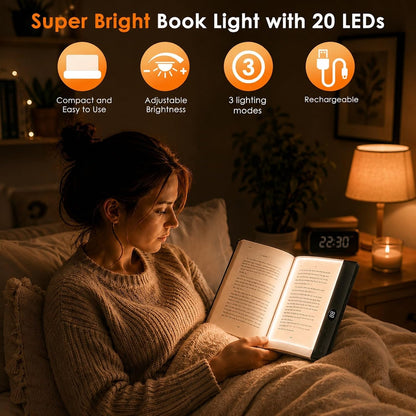 Gayrrnel LED Flat Book Light for Reading, Book Light for Reading in Bed, 3 Color Mode, Eye Care Stepless Dimmable, Portable USB Rechargeable 1200mAh Battery, Auto-Off Timer