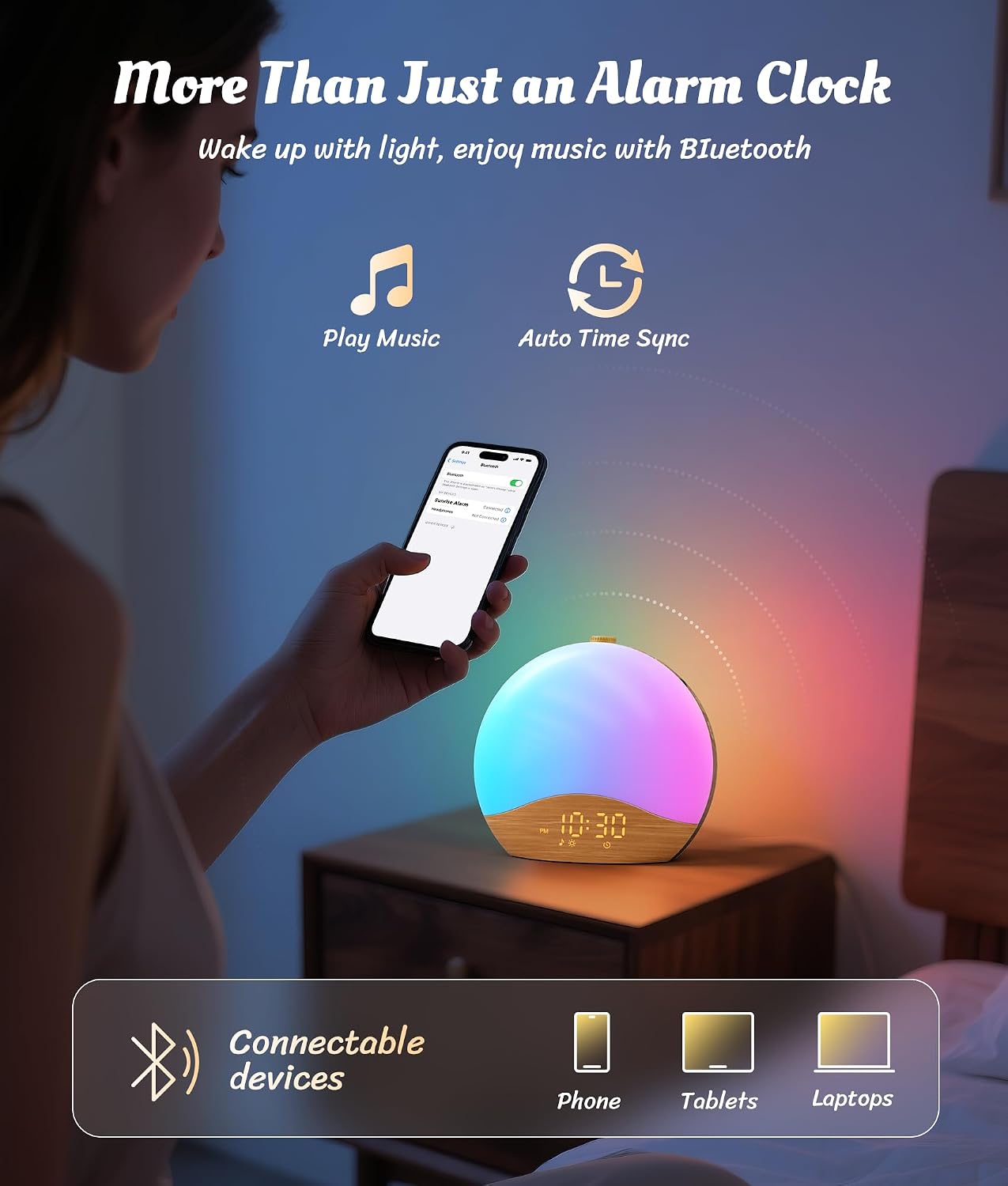 ecozy Sunrise Alarm Clock, White Noise Sound Machine, Alarm Clock for Bedrooms, 26 Soothing Sounds, 17 Night Lights, Bluetooth Speaker, Sunrise Wake-Up Light for Heavy Sleepers, Adults, Kids