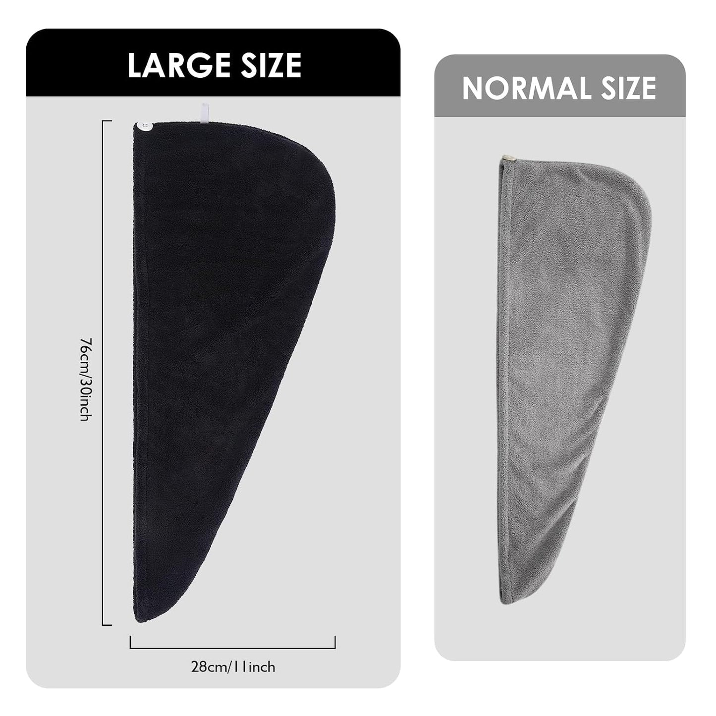 SINLAND Microfiber Hair Drying Cap Hair Towel Turban Twist for Women Fast Drying Towels Head Turban Absorbent Soft Lightweight 3 Pack Black