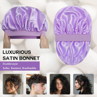 Satin Silk Bonnet for Sleeping, Double Layer Silk Sleep Cap for Men & Women, Soft Satin Lined Bonnet for Curly Hair