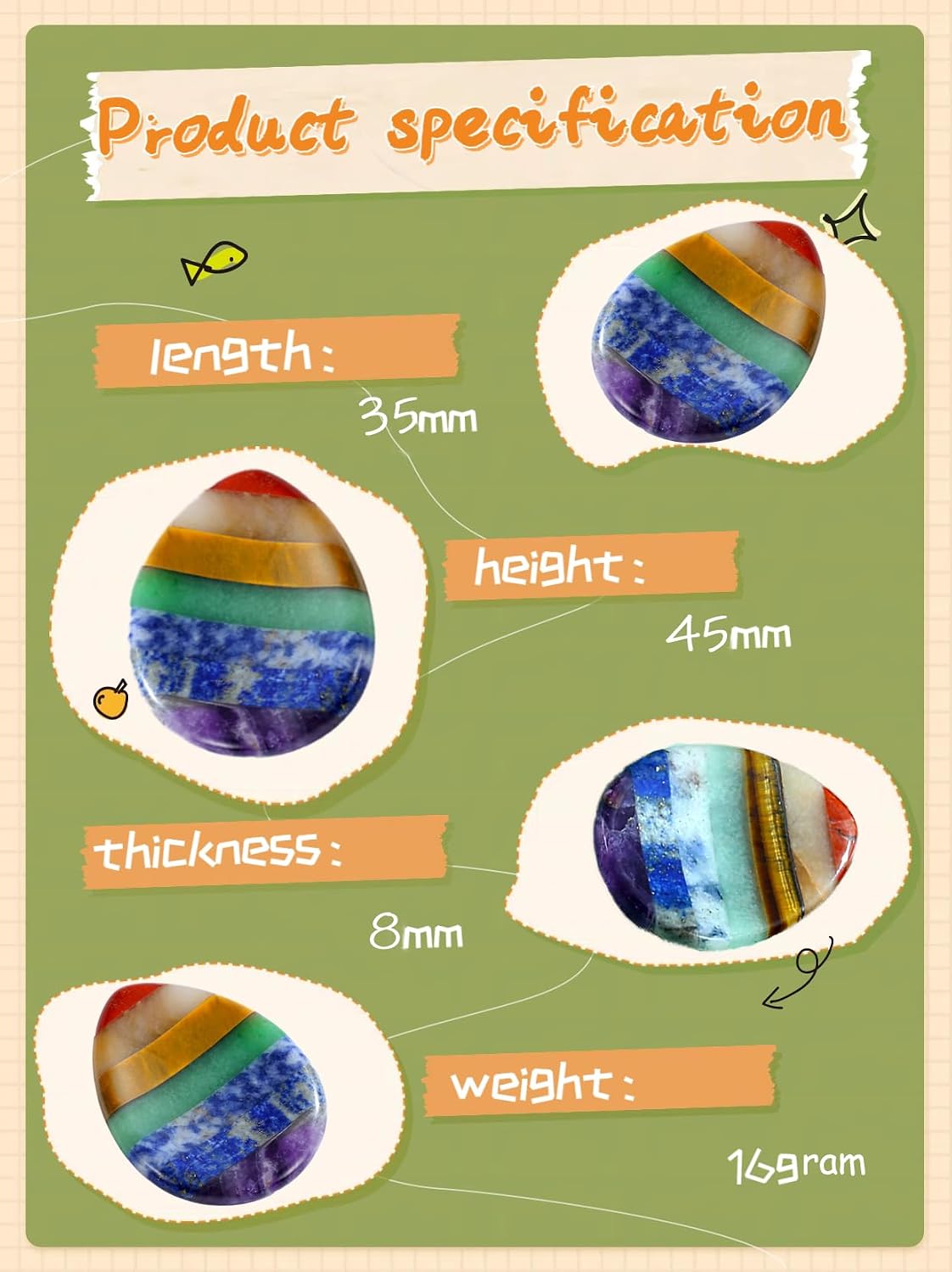 Worry Stone Crystals and Healing Stones Anxiety Fidgets Natural Meditation Accessories 7 Chakra Thumb Sensory Mental Health Depression Stress Anxiety Relief Items Mother's Day Gifts for Women