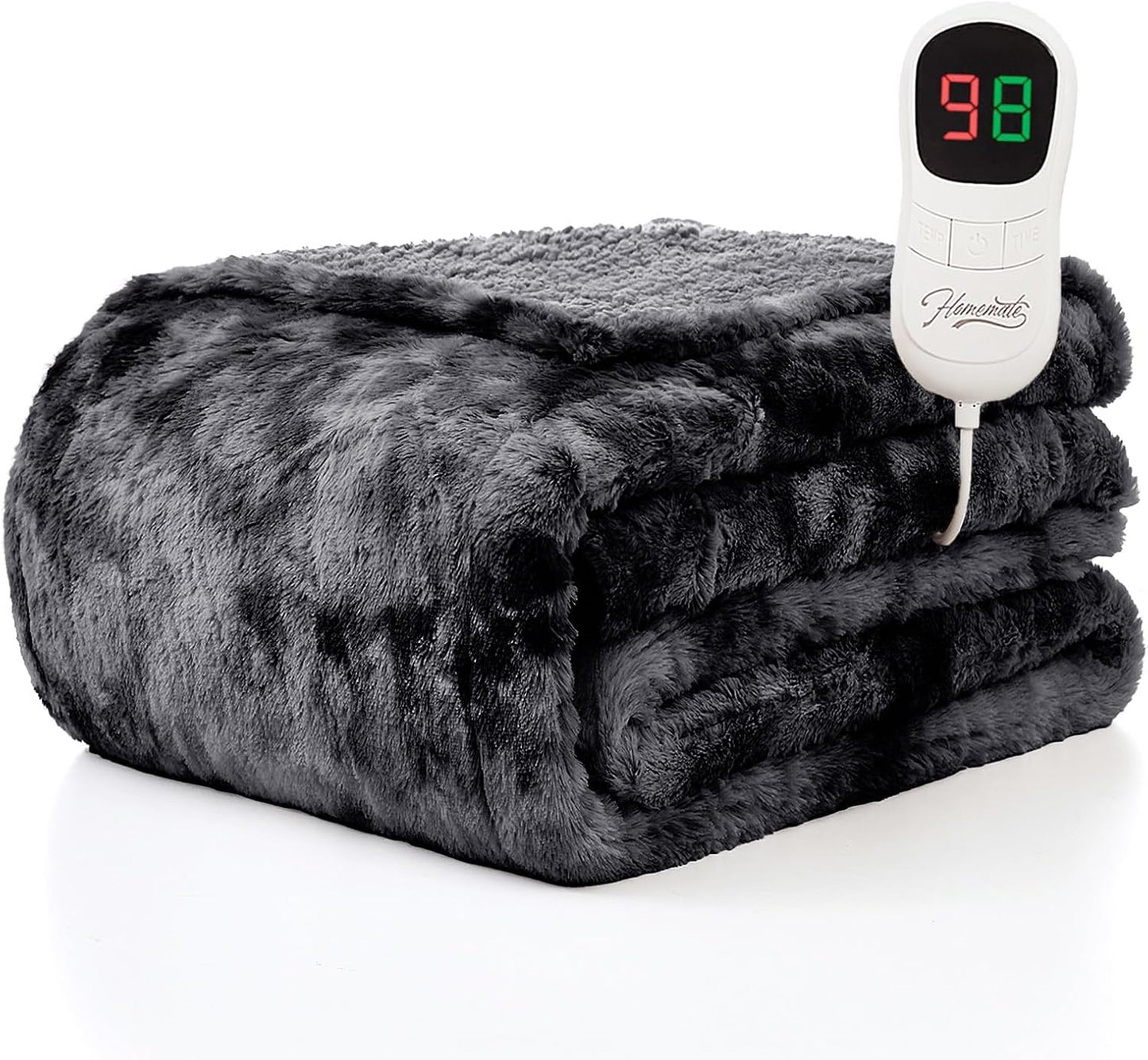 Homemate Heated Blanket Electric Throw - 50"x60" Heating Blanket Throw 1/2/4/6/8 Hours Auto-Off 10 Heat Level Over-Heat Protection Flannel Sherpa ETL Certification