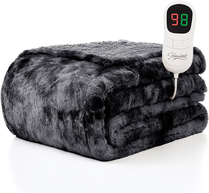 Homemate Heated Blanket Electric Throw - 50"x60" Heating Blanket Throw 1/2/4/6/8 Hours Auto-Off 10 Heat Level Over-Heat Protection Flannel Sherpa ETL Certification