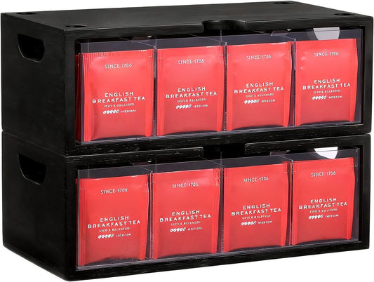 Bamboo Stackable Tea Bag Organizer, 2-Piece | Large Capacity, Box Set
