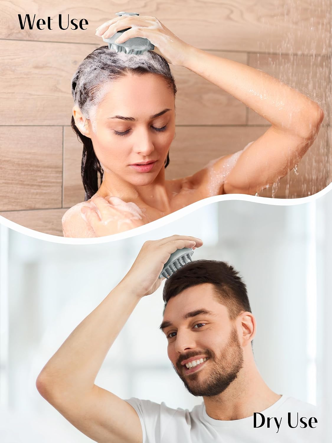 HEETA Hair Scalp Massager for Hair Growth, Shampoo Brush, Scalp Scrubber Exfoliator with Soft Silicone Bristles for Dandruff Removal to Relieve Stress, Wet Dry Use Updated Material, Beige