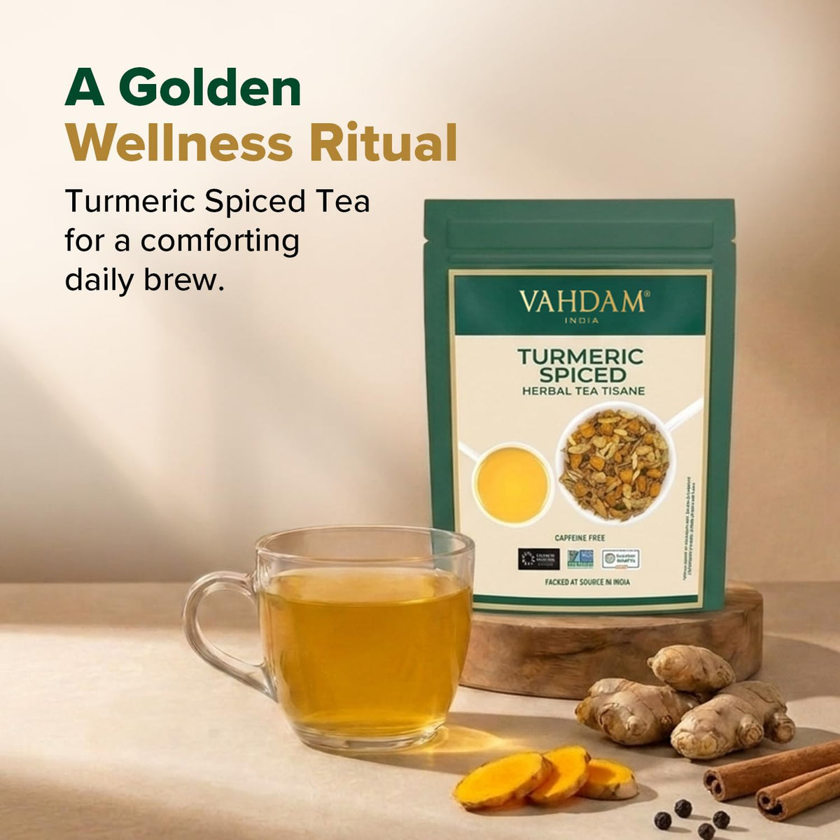 VAHDAM Turmeric Spice Tea (3.53 oz| 50+ Cups) Caffeine Free Herbal Tea