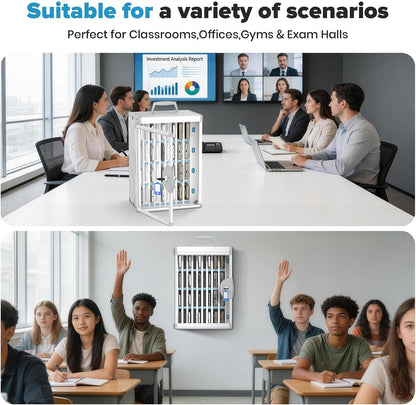 24 Slots Cell Phone Locker, Classroom Phone Storage Cabinet with Key, 【Wall Mounted】 【Aluminum Alloy】 Phone Lock Box, Mobile Phone Lockbox with Handle for School Office Exam(Silver)