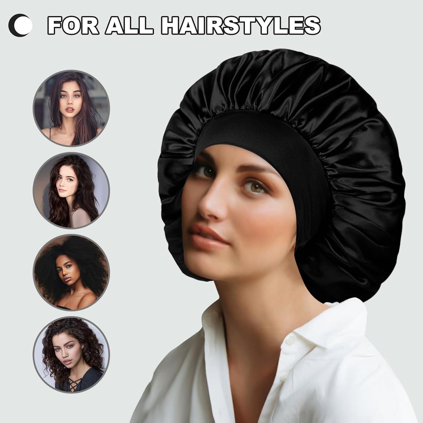 Extra Large Satin Bonnet Hair Cap for Women Men | 17inches, Jumbo Silk Sleep Cap, Wide Elastic Band for Braids Curly Hair Locs, Black