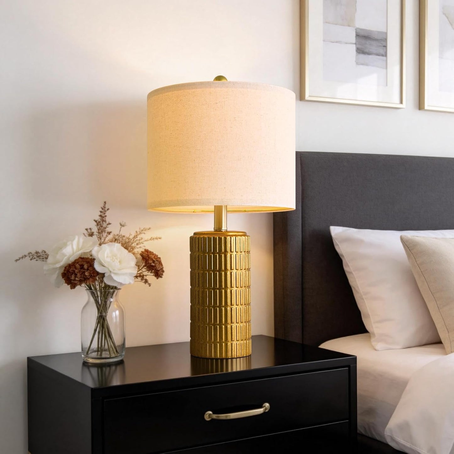 PoKat 20.75" Small Modern Ceramic Table Lamps Set of 2 for Bedroom, White Bedside Lamps for Night Stands, Farmhouse Desk Home Decor Gift Nightstand Table Lamps for Living Room End Table Beige