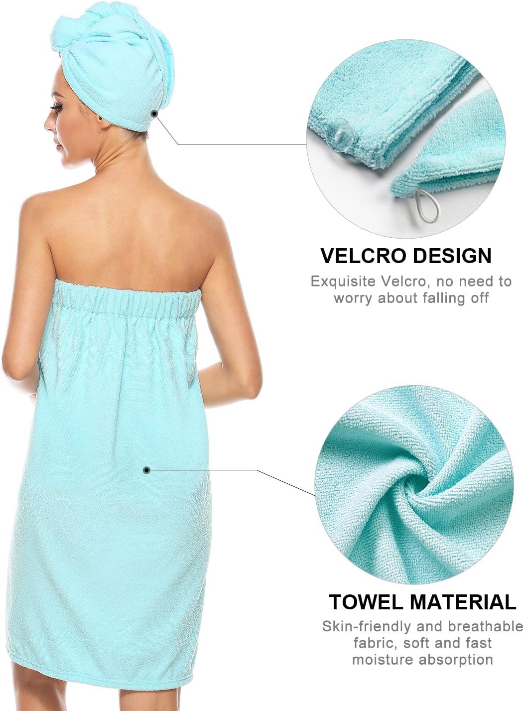 Kniffi Women's Spa Wrap & Hair Towel Body Wrap Adjustable Closure Bathrobe