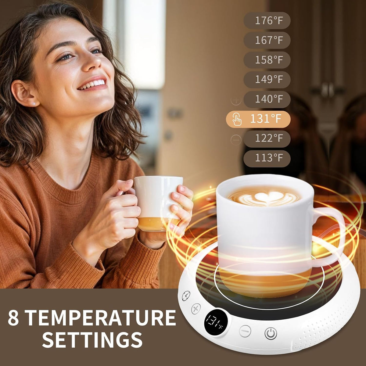 Coffee Mug Warmer, Valentines Day Gifts for Her Wife Girlfriend Daughter Him, Electric Cup Warmer for Desk, Candle Warmer Plate 8-Temp Setting & 1-12H Timer, Birthday Gifts for Women Men