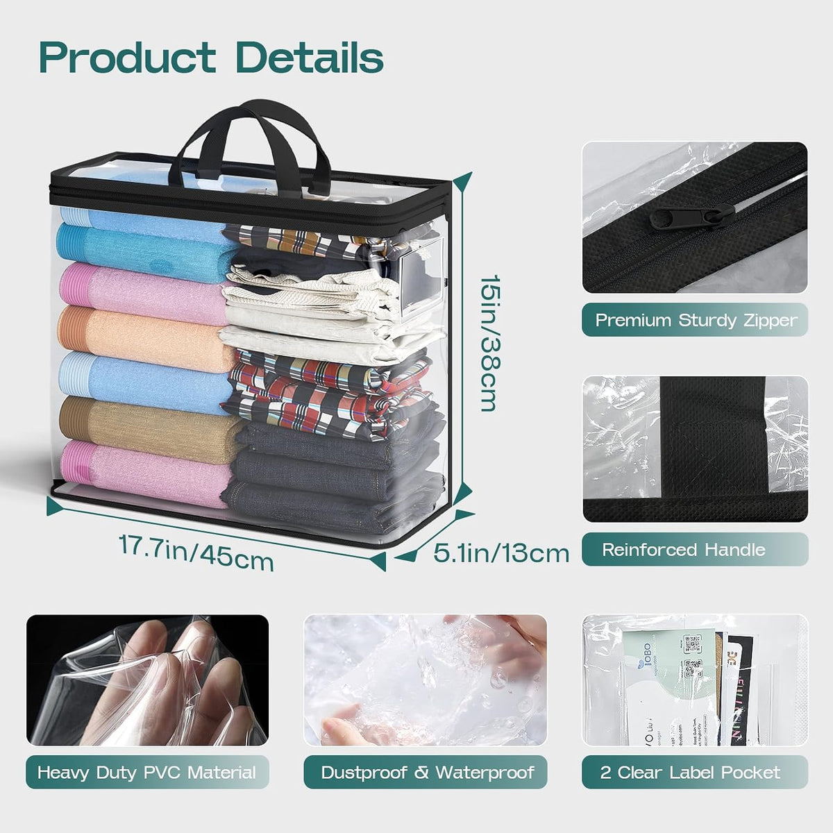 Hopack Under Bed Storage Bags Organizer, 22L Clear Storage Bags, Bags Organizer Clear Zipper Containers Bedroom, Storage Bag for Sweater, Clothes, Shoe Toy, Blanket, Sheet (Black)