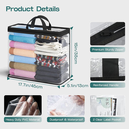 Hopack Under Bed Storage Bags Organizer, 22L Clear Storage Bags, Bags Organizer Clear Zipper Containers Bedroom, Storage Bag for Sweater, Clothes, Shoe Toy, Blanket, Sheet (Black)