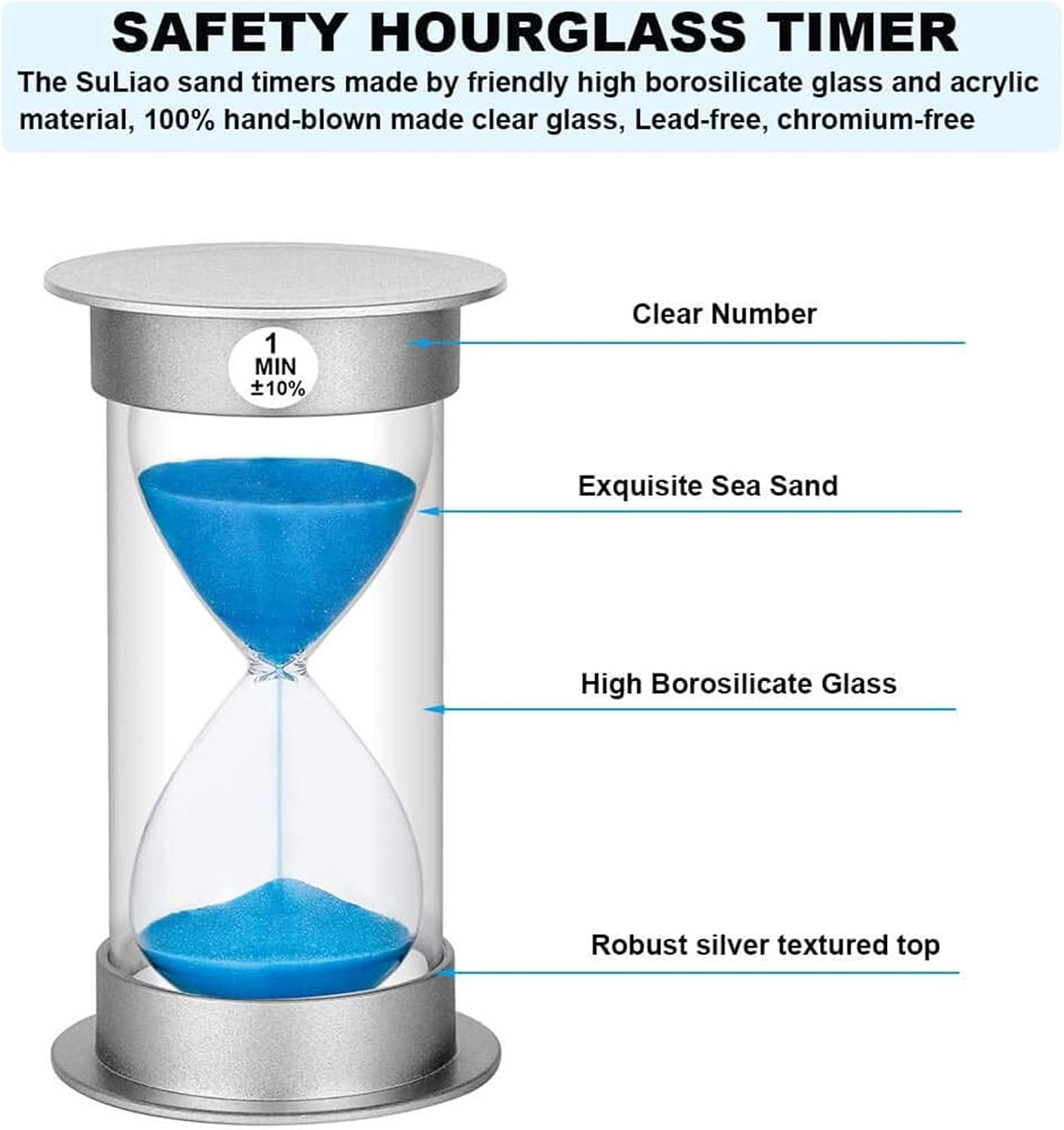 2 Minute Hourglass Sand Timer with Suction Cup,Unbreakable Sucker Sand Clock Timer 2 min,Plastic Mini Sand Watch,Rotatable Reloj De Arena for Kids Toothbrush(Blue)