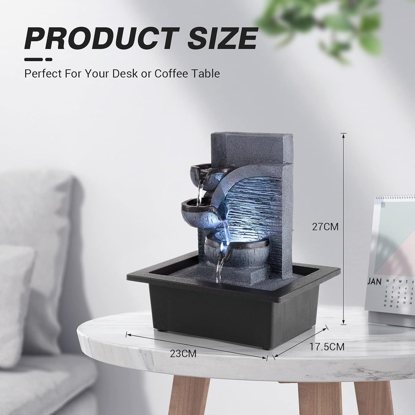 WICHEMI Indoor Fountain Tabletop Fountain Waterfall Fountains Stacked Rocks | Desktop Fountain With LED Light, Soothing Sound, Stress Relief, Humidifies Air, No Plumbing, Easy Setup, 11.8"X8.7"X5.9"