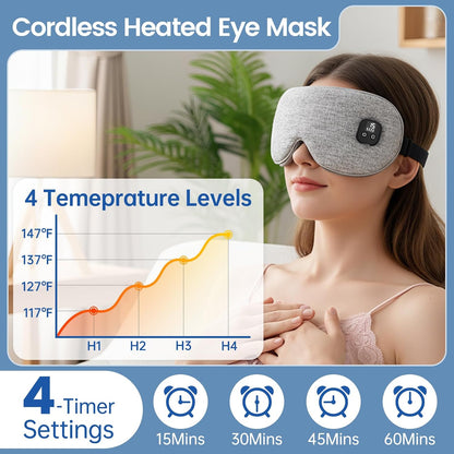 Heated Eye Mask for Dry Eyes, Cordless Warm Eye Compress with 4 Heat & time Levels, Eye Heating pad for Blepharitis, Styes, Travel, Improved Sleep, Gift