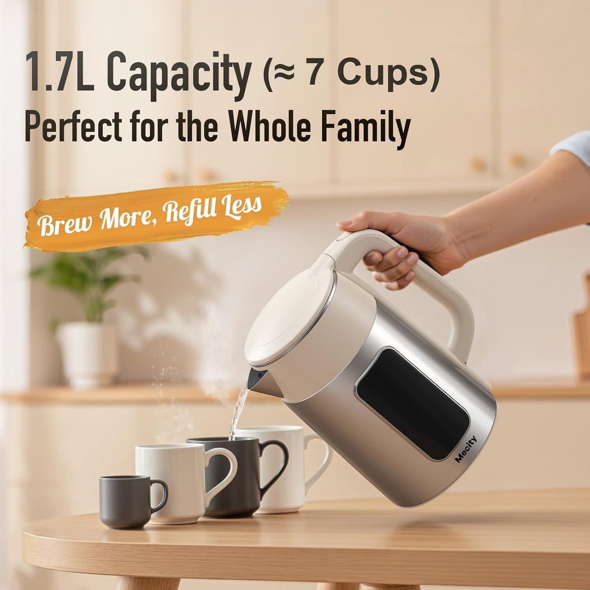 Mecity Electric Kettle 1.7L Touch Screen Temperature Control Water Boiler, No Plastic Contact with Water. 6 Preset Temperature Programs, 2 Hours Keep Warm, Auto Shut Off, Dark Grey