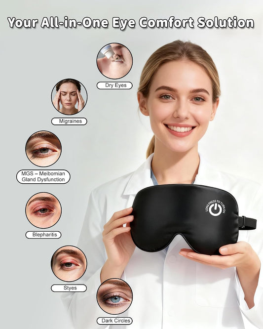 Heated Eye Mask for Dry Eyes, Cordless Rechargeable Warm Compress with 100% Mulberry Silk Cover, 3 Heat Settings, 20-Min Auto-Off, FSA-HSA Eligible Eye Mask for Home, Office & Travel