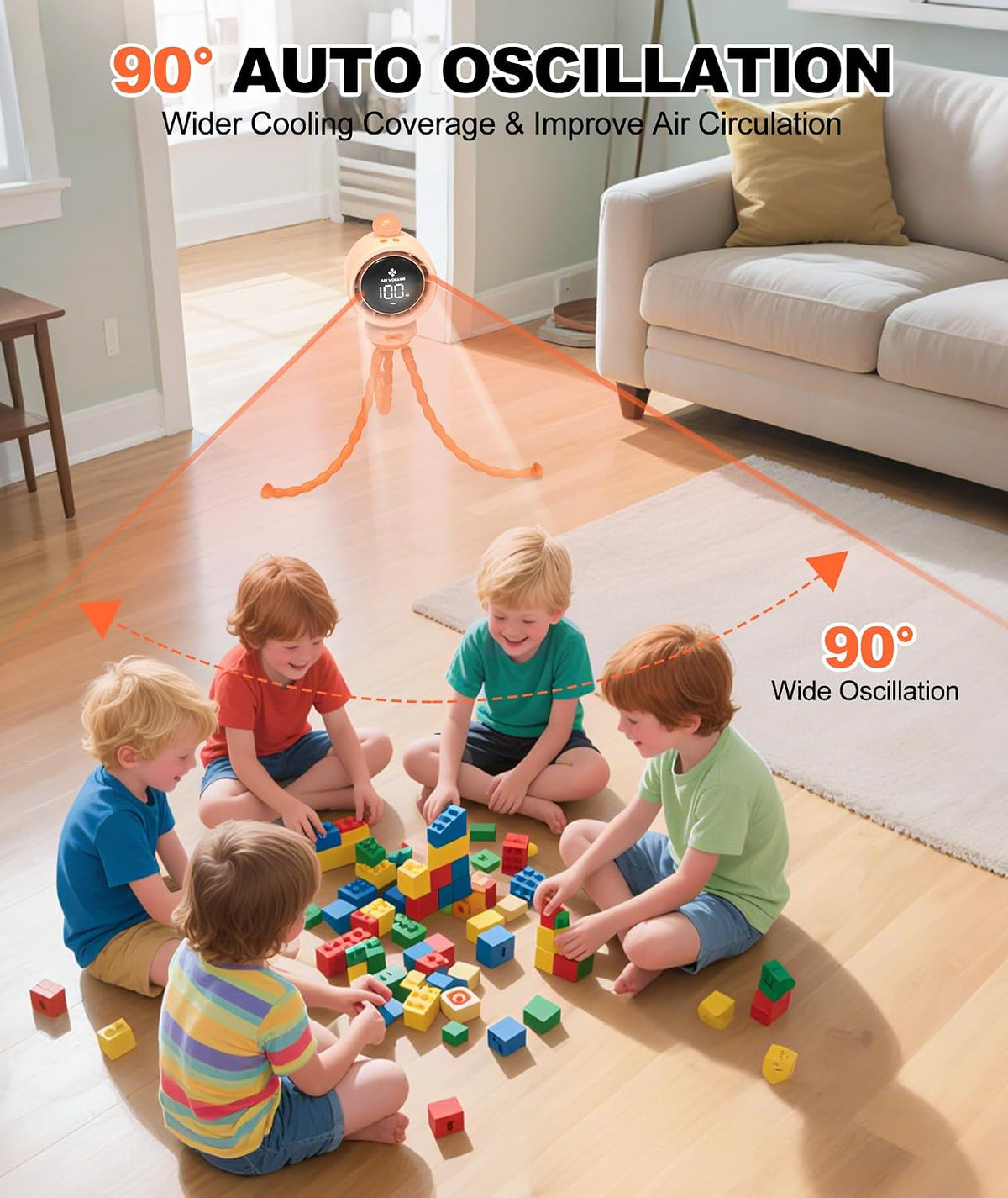 TRELC Baby Stroller Fan Large, Portable Bladeless Fan (Orange)