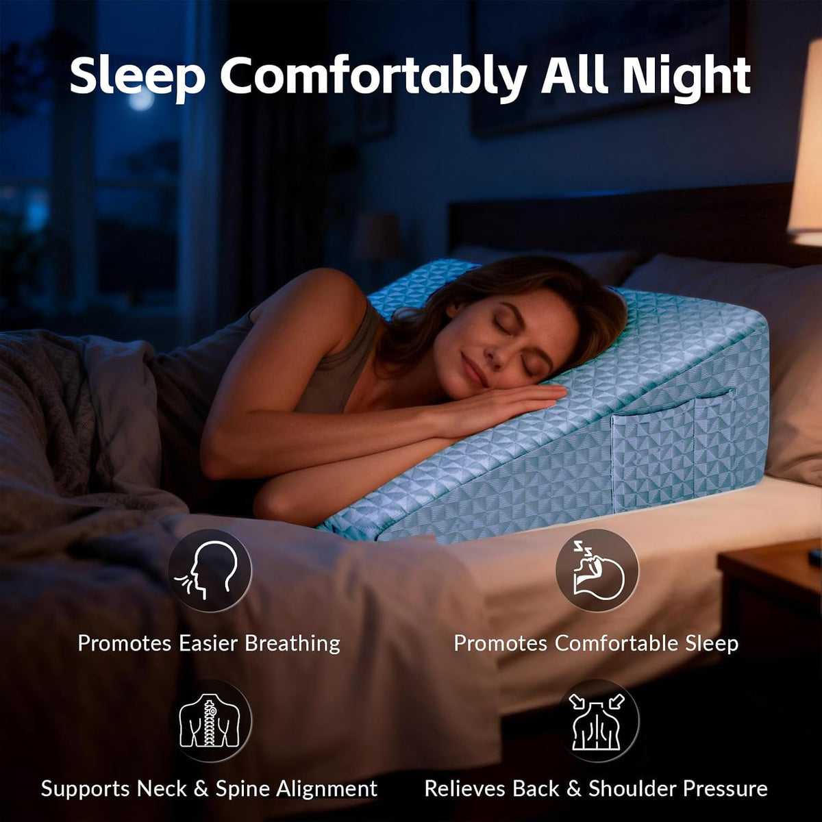 Wedge Pillow for Sleeping, 7.5" Memory Foam Bed Wedge Pillow