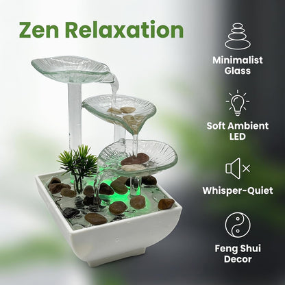 Tabletop Fountain,Indoor Water Fountain,Home Fengshui Décor Zen Relaxation Soothing Sound Machine for Office,Living Room,or Bedroom,Green Lotus,Hummingbird & Pink Flower