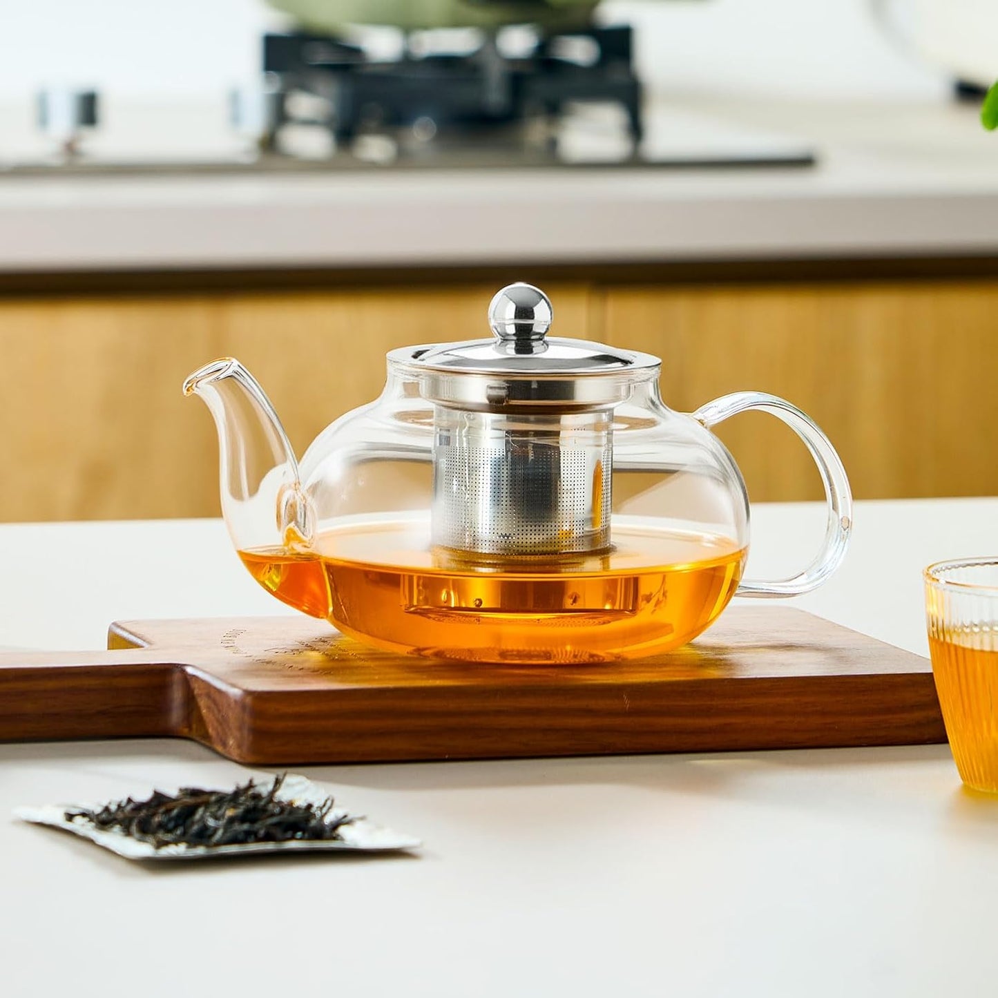 Baalaka Glass Teapot Stovetop 20 OZ/600ml, Tea pot with Removable 18/8 Stainless Steel Infuser, Borosilicate Clear Tea Kettle, Teapot Blooming and Loose Leaf Tea Maker Tea Brewer for Camping, Travel