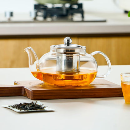 Baalaka Glass Teapot Stovetop 20 OZ/600ml, Tea pot with Removable 18/8 Stainless Steel Infuser, Borosilicate Clear Tea Kettle, Teapot Blooming and Loose Leaf Tea Maker Tea Brewer for Camping, Travel